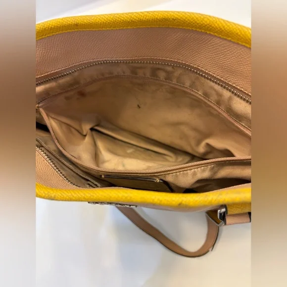 Coach Nude Tote Bag Purse Mustard Yellow Trim Women’s Zipper - Picture 15 of 15